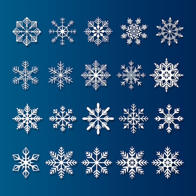 Conjunto de 20 diferentes iconos vectoriales de copos de nieve Conjunto vectorial de elementos de Año Nuevo