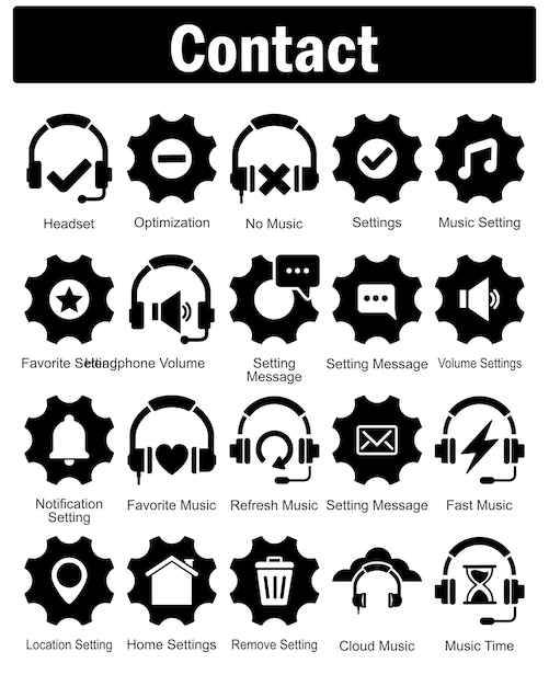 Un conjunto de 20 iconos de contacto como optimización de auriculares sin música