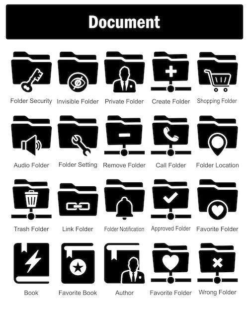 Un conjunto de 20 iconos de documento como carpeta de seguridad carpeta invisible carpeta privada