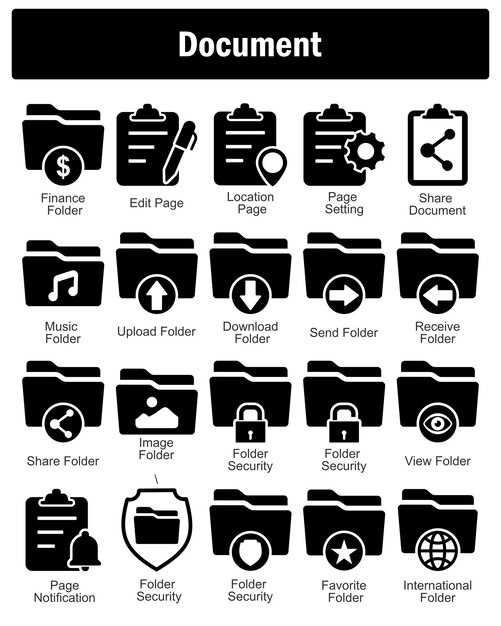 Un conjunto de 20 iconos de documento como una notificación de página de archivo jpg