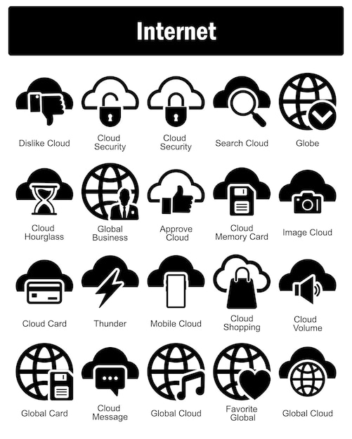Un conjunto de 20 iconos de Internet como no gustan nube nube seguridad búsqueda nube