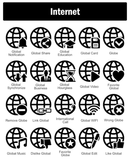 Un conjunto de 20 iconos de Internet como notificación global para compartir la educación global