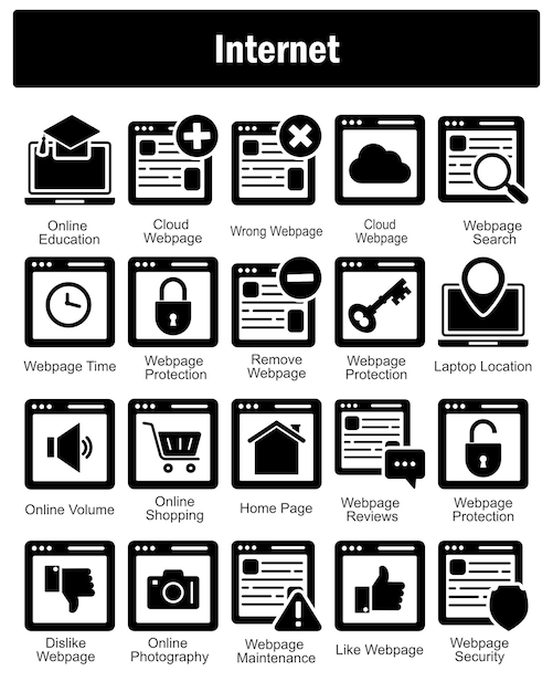 Un conjunto de 20 iconos de Internet como página web de nube de educación en línea página web equivocada