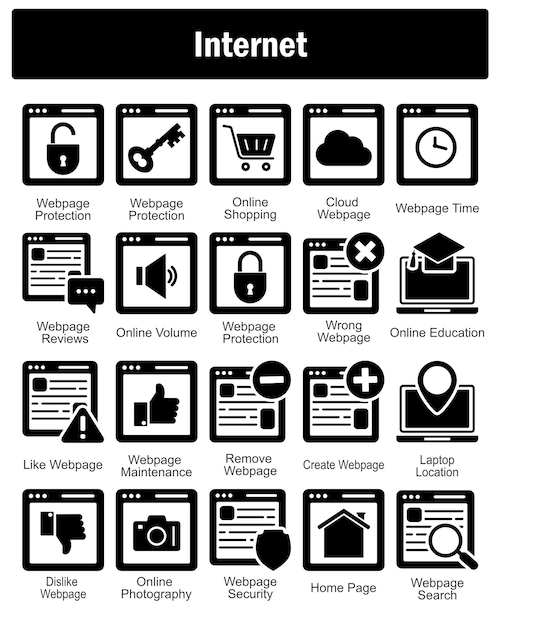 Un conjunto de 20 iconos de Internet como protección de la página web protección de la pagina web compras en línea