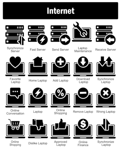 Un conjunto de 20 iconos de Internet como servidor de sincronización servidor rápido enviar servidor