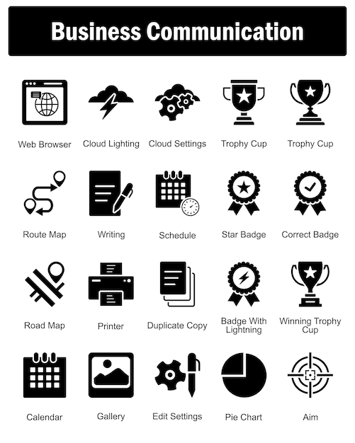 Un conjunto de 20 iconos de negocios como configuraciones de nube de relámpago del navegador web