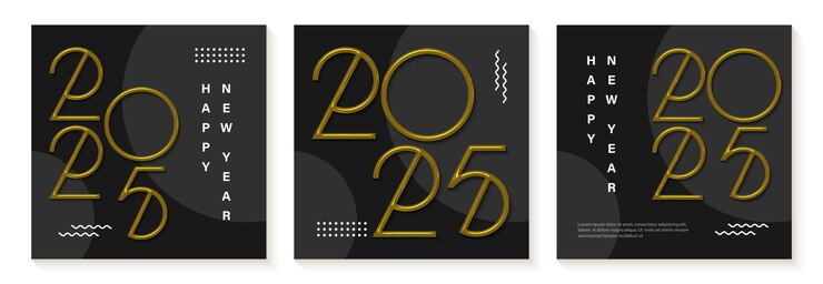 conjunto de 2025 diseño de año nuevo con números dorados simples