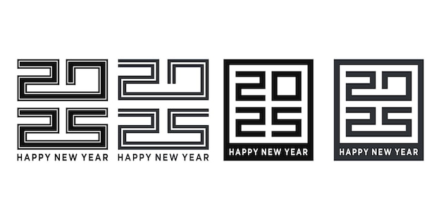 Conjunto de 2025 Feliz año nuevo logotipo diseño de texto vectorial de moda Premium Vector