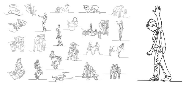 conjunto de 22 dibujos de una línea colección de ilustraciones vectoriales