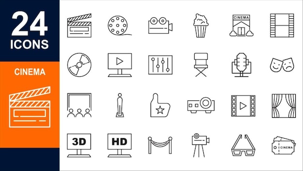 Conjunto de 24 íconos del cine
