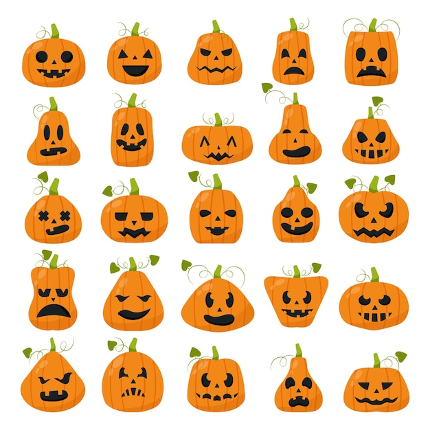 Conjunto de 25 piezas de calabazas realistas para las vacaciones de halloween vector