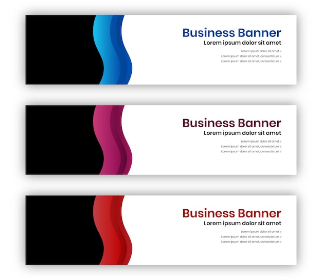 Vector conjunto de 3 banners de negocios modernos con diseño de curva
