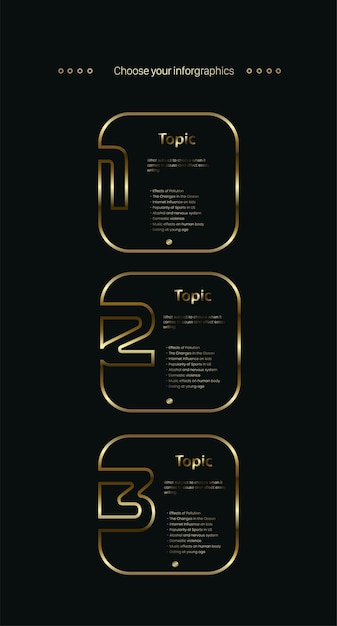 Conjunto de 3 botones infográficos multipropósito abstractos de lujo con tres opciones y Premium