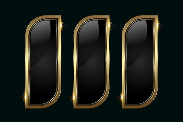 Conjunto de 3 botones de lujo en ilustración vectorial 3 botones modernos de material premium en plantilla vectorial y opción de oro brillante y botón Premium en un oscuro