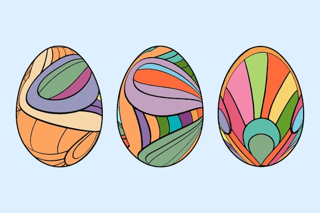 Conjunto, de, 3, huevos de pascua, colorido, vector, ornamentos