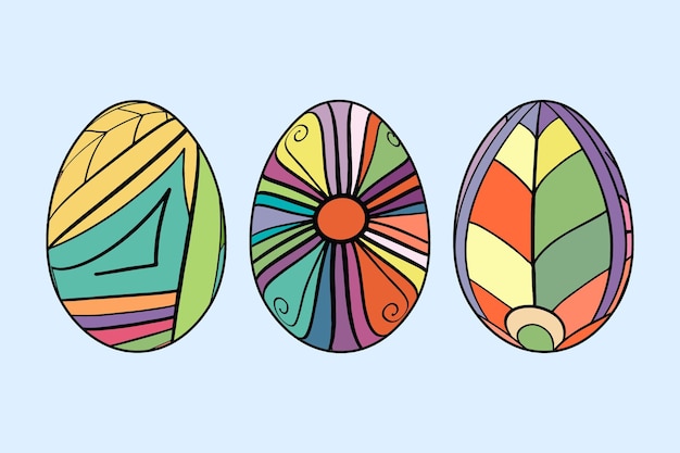 conjunto, de, 3, huevos de pascua, colorido, vector, ornamentos