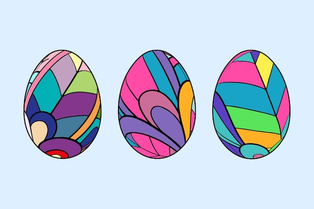 conjunto, de, 3, huevos de pascua, colorido, vector, ornamentos