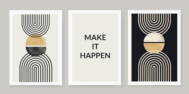 Conjunto de 3 ilustraciones geométricas de acuarela abstractas creativas Vector EPS10 Haz que suceda