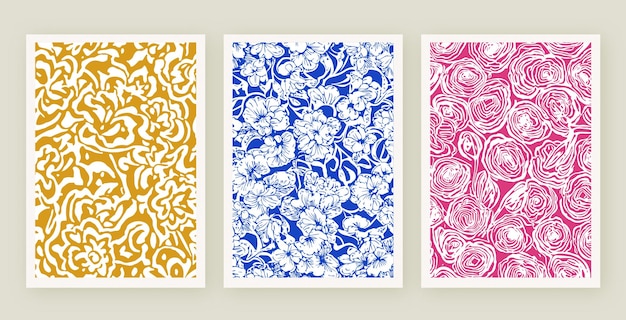 Conjunto de 3 impresión vectorial de arte de línea moderna botánica abstracta