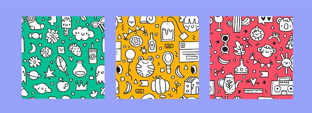 Conjunto de 3 lindos patrones lineales infantiles.Perfecto para envolver papel, imprimir en la tela, diseñar