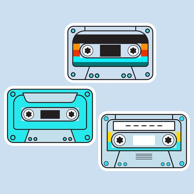 Conjunto de 3 pegatinas de cassette retro pegatinas para música vintage