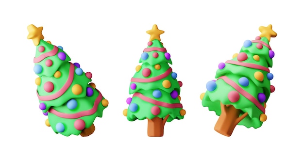 Conjunto 3D de árbol de Navidad decorado