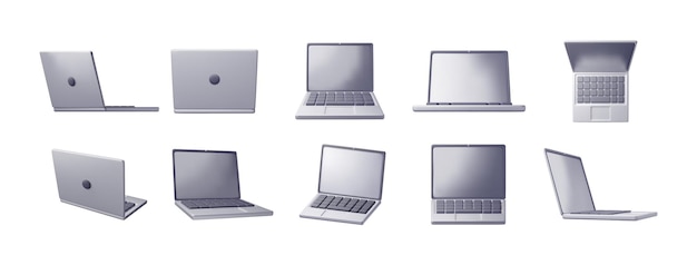 Conjunto 3D de computadora portátil de dibujos animados aislado