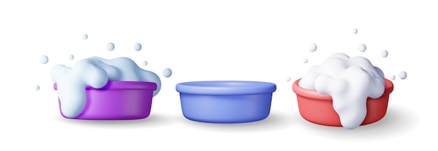 Conjunto de 3d de cubo de plástico con espuma jabonosa y vacío