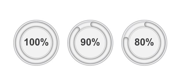 Conjunto 3d de diagramas de porcentaje de círculo metros de 80 90 100 vector premium