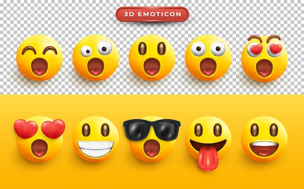 conjunto, de, 3d, emoji, icono