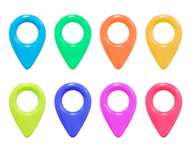 Conjunto 3d de puntero de ubicación del mapa Ícono de código pin del mapa de geolocalización Vector de estilo de dibujos animados de plástico