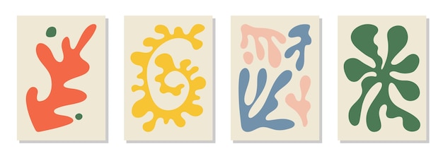 Conjunto de 4 carteles de arte de pared inspirados en Matisse plantillas de volantes de folletos Patrón abstracto de línea orgánica