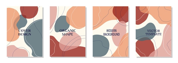 Conjunto de 4 carteles de arte de pared plantillas de volantes de folletos Diseño dibujado a mano con forma de línea orgánica