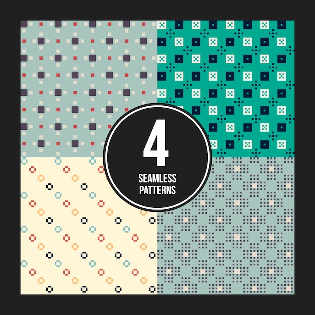 Conjunto de 4 coloridos patrones pixelados. Estilo infantil. Útil para envolver y diseño textil.