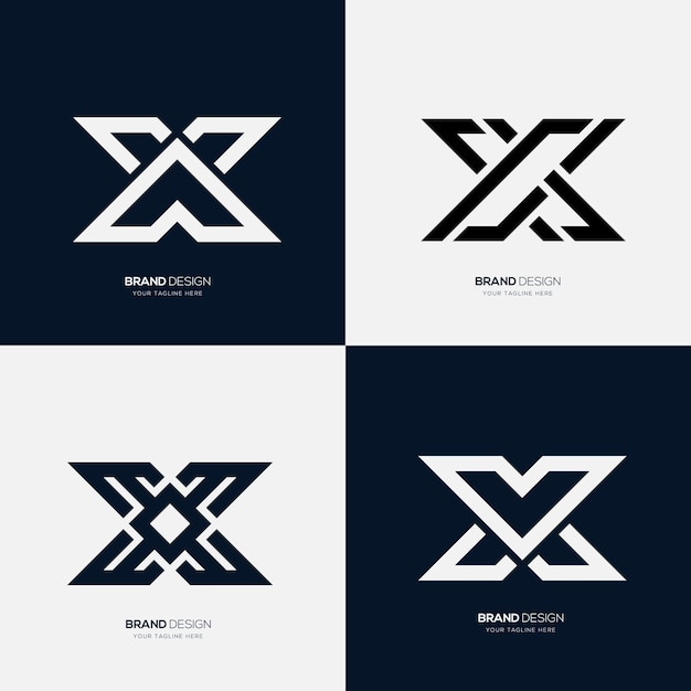 Conjunto de 4 diseños de logotipo de letra geométrica X para la marca