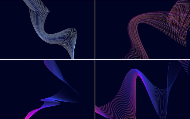 Conjunto de 4 fondo de patrón de onda geométrica Ilustración de vector de línea ondulante abstracta