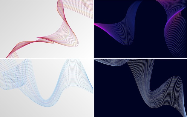 Conjunto de 4 fondo de patrón de onda geométrica Ilustración de vector de línea ondulante abstracta