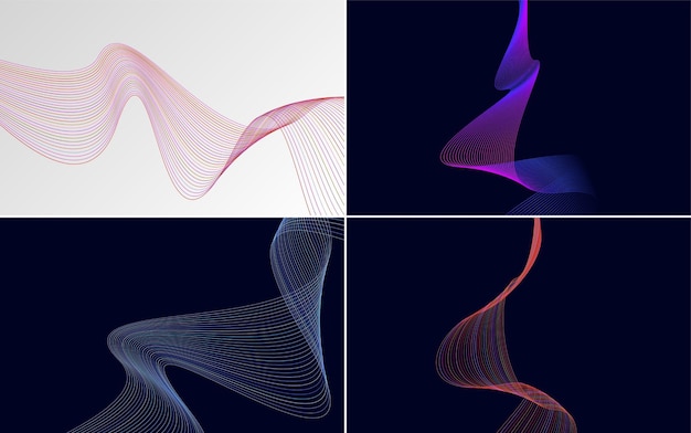 Conjunto de 4 fondo de patrón de onda geométrica Ilustración de vector de línea ondulante abstracta