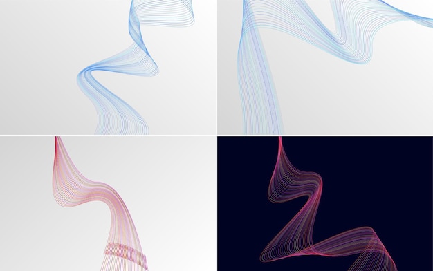 Conjunto de 4 fondo de patrón de onda geométrica Ilustración de vector de línea ondulante abstracta