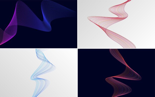 Conjunto de 4 fondo de patrón de onda geométrica Ilustración de vector de línea ondulante abstracta