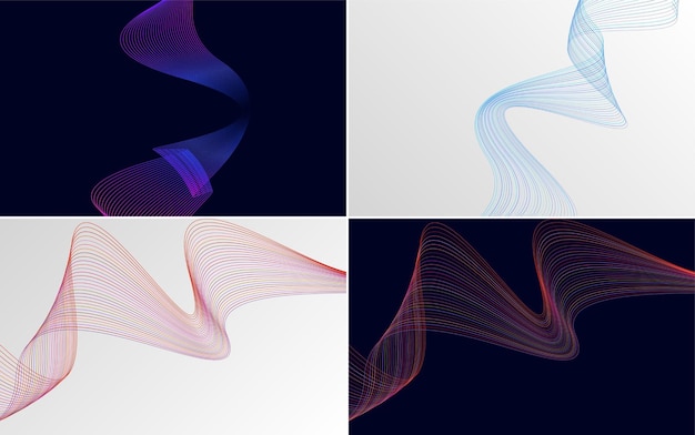 Conjunto de 4 fondo de patrón de onda geométrica Ilustración de vector de línea ondulante abstracta