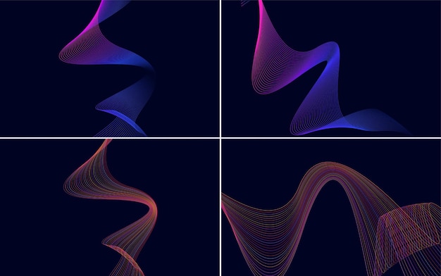 Conjunto de 4 fondo de patrón de onda geométrica Ilustración de vector de línea ondulante abstracta