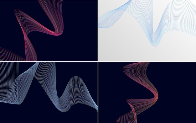 Conjunto de 4 fondo de patrón de onda geométrica Ilustración de vector de línea ondulante abstracta
