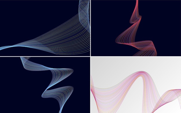 Conjunto de 4 fondo de patrón de onda geométrica Ilustración de vector de línea ondulante abstracta