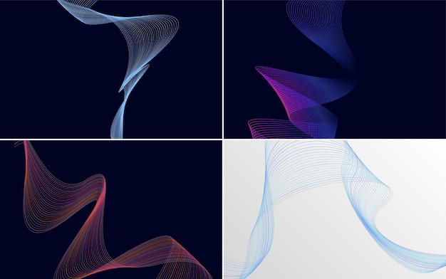 Conjunto de 4 fondo de patrón de onda geométrica Ilustración de vector de línea ondulante abstracta