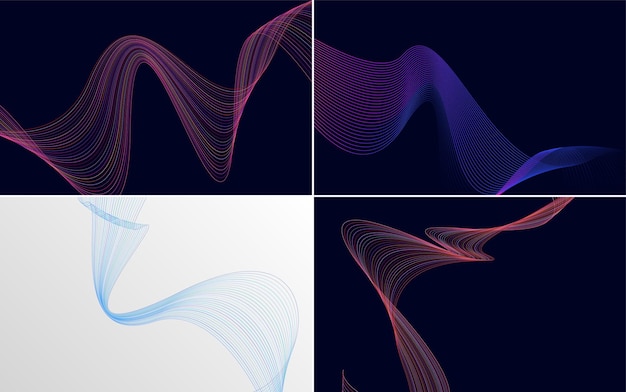 Conjunto de 4 fondo de patrón de onda geométrica Ilustración de vector de línea ondulante abstracta