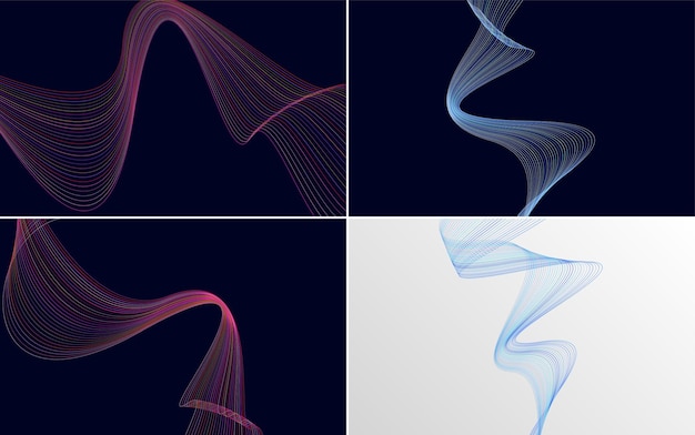Conjunto de 4 fondo de patrón de onda geométrica Ilustración de vector de línea ondulante abstracta