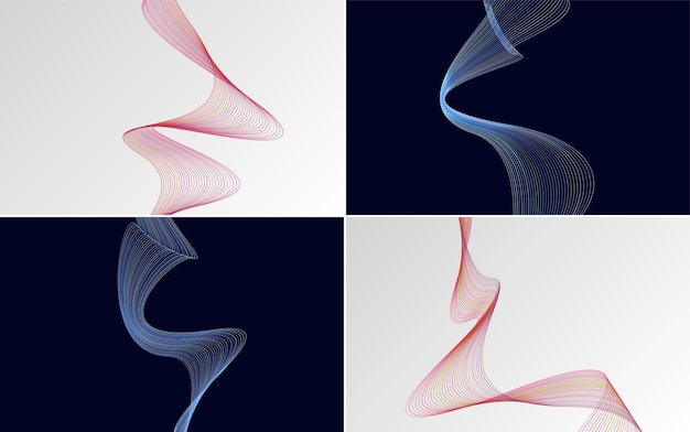 Conjunto de 4 fondo de patrón de onda geométrica Ilustración de vector de línea ondulante abstracta
