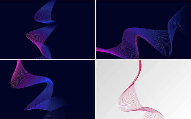 Conjunto de 4 fondo de patrón de onda geométrica Ilustración de vector de línea ondulante abstracta