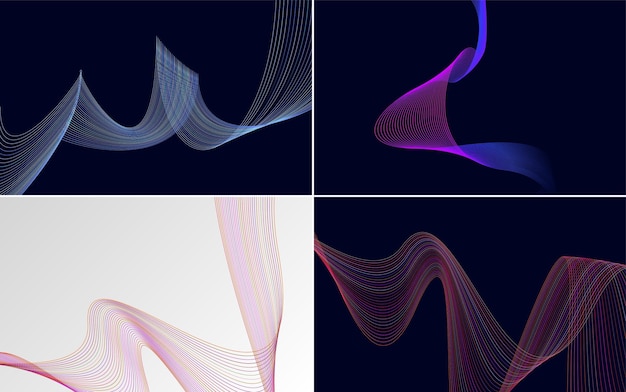 Conjunto de 4 fondo de patrón de onda geométrica Ilustración de vector de línea ondulante abstracta
